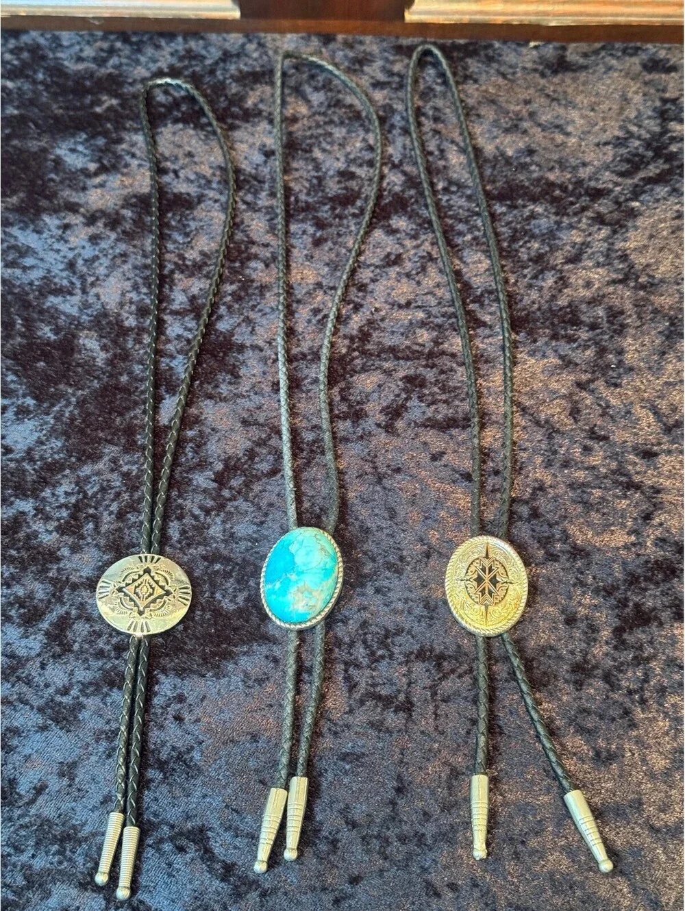 Set of Three Western Style Bolo Ties with Decorative Medallions